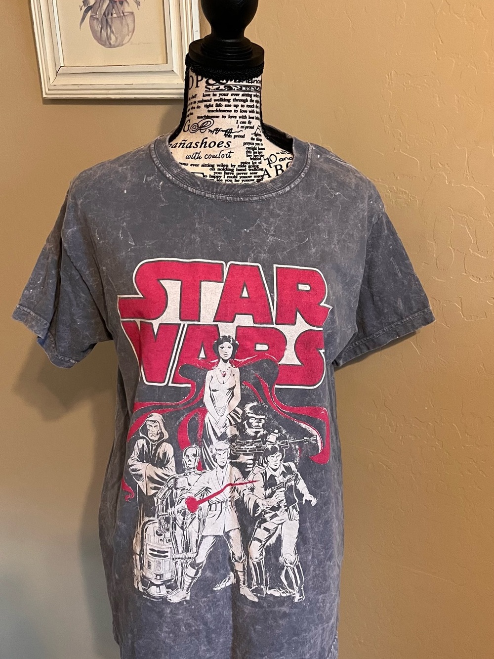 Junk Food Clothing Star Wars Graphic Tee - Charcoal with Pink and White Print